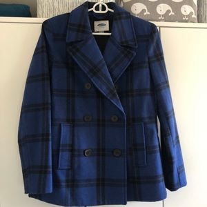 Wool blend Old Navy Plaid Peacoat Sz S 💙🖤